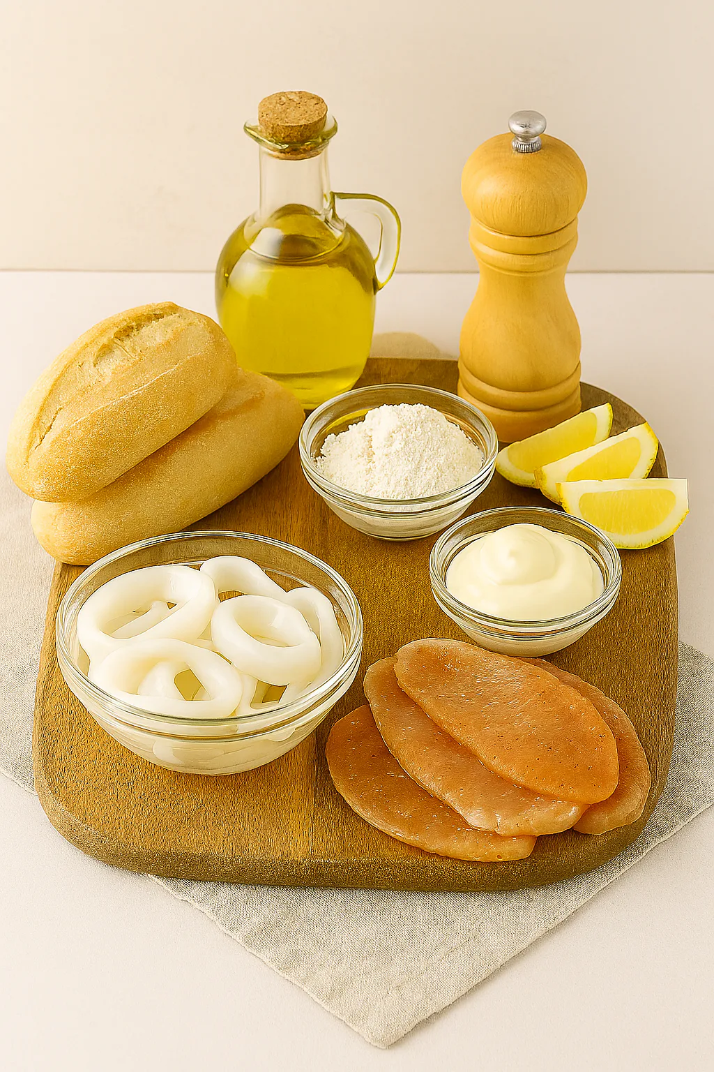 Ingredientes para bocadillo de calamares crujientes