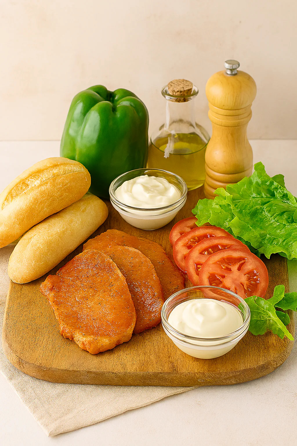 Ingredientes para bocadillo de lomo con pimiento