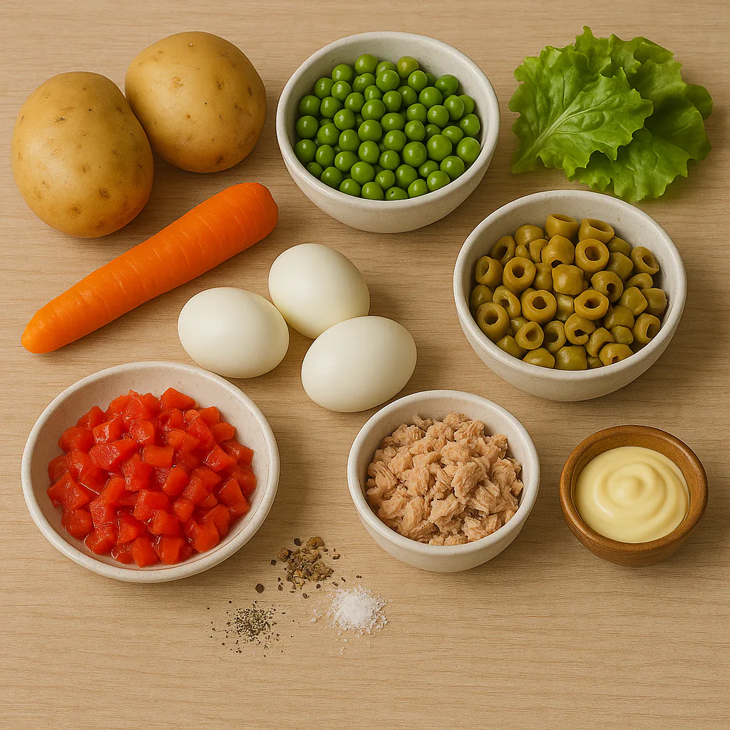Ingredientes para bocadillo de ensaladilla rusa