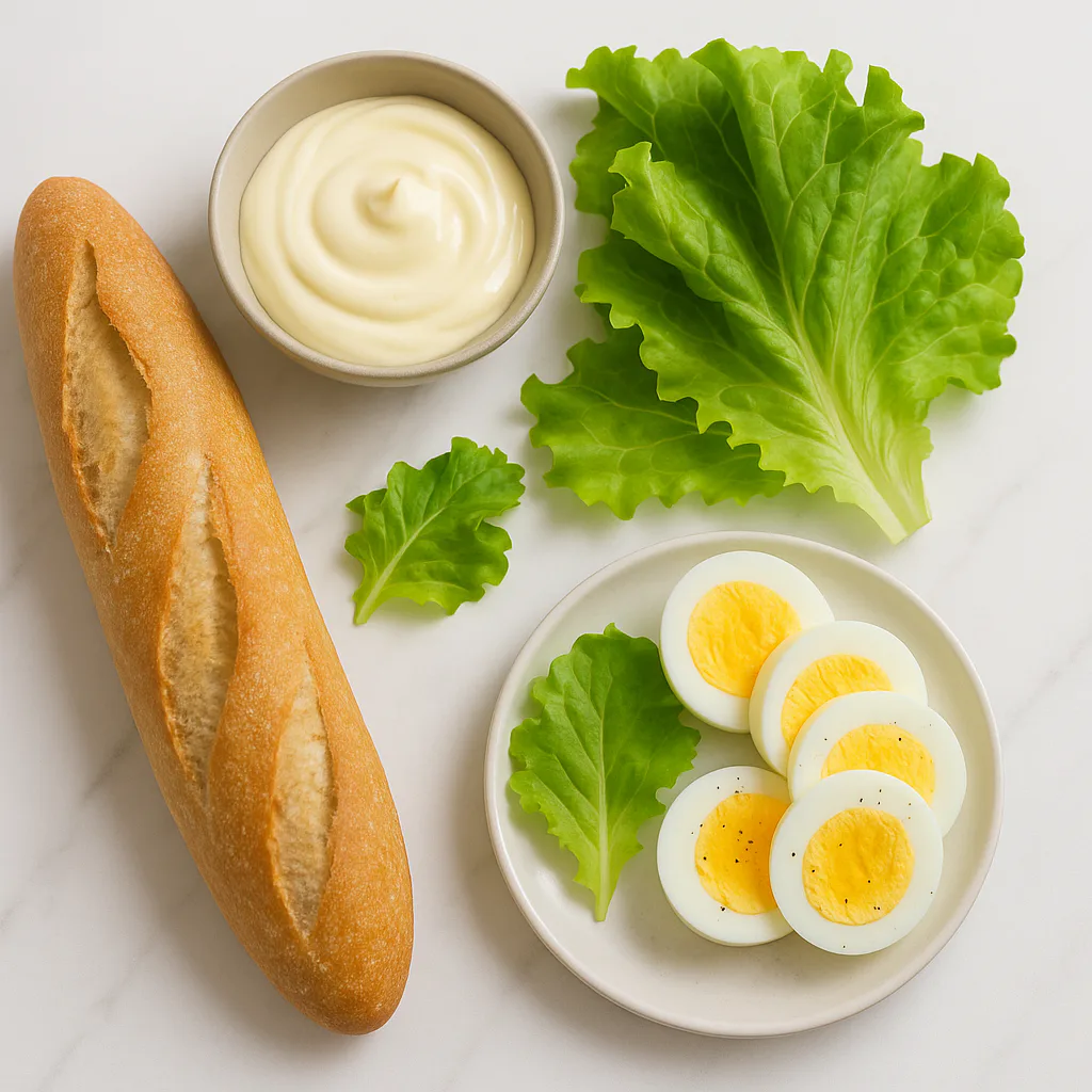Ingredientes para bocadillo de huevo duro