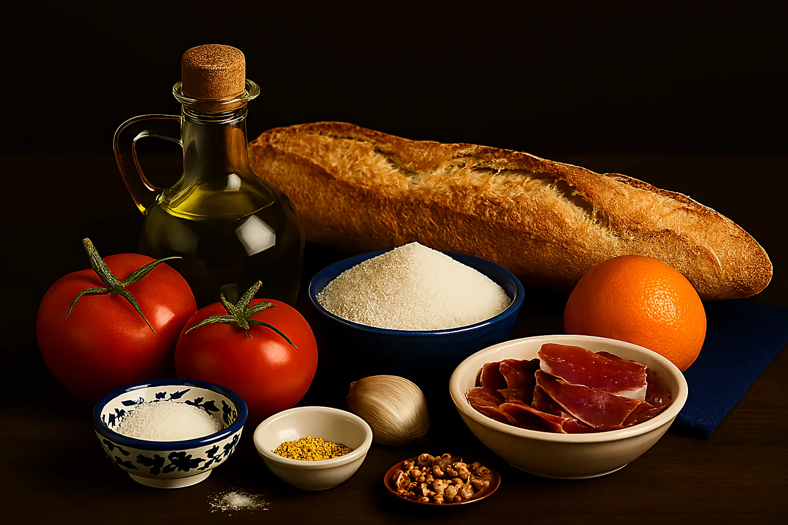 Ingredientes para bocadillo de jamón serrano y tomate
