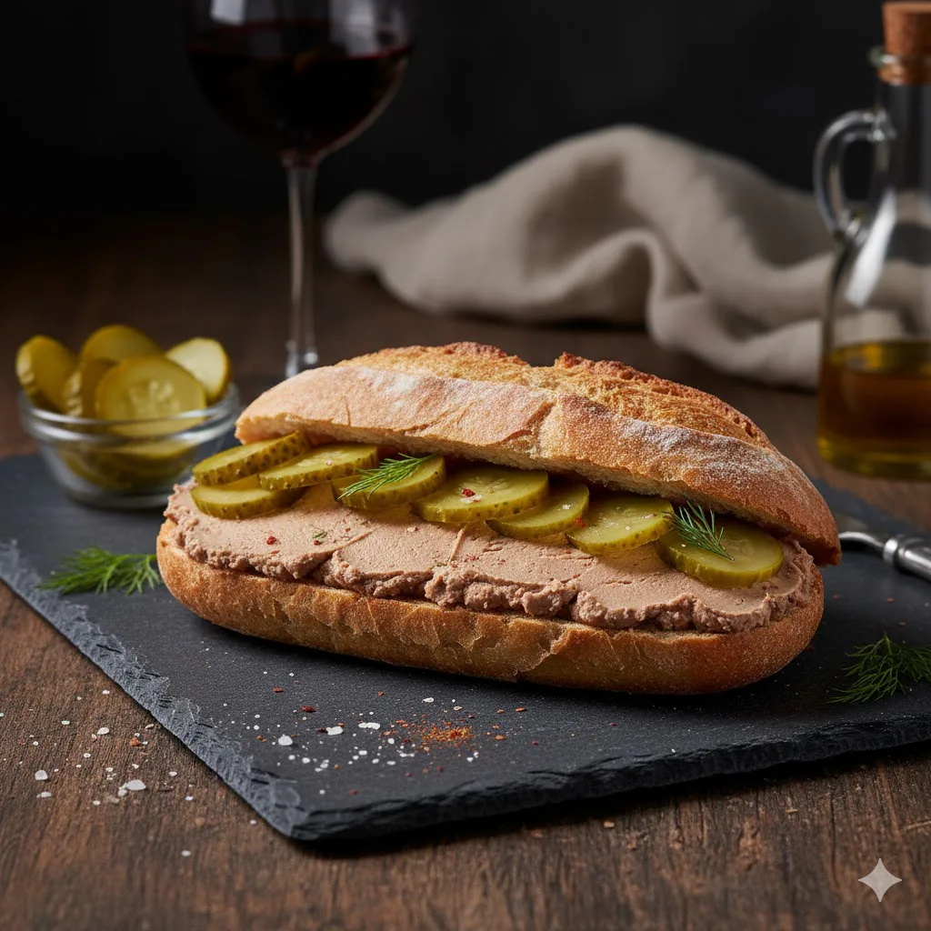 Bocadillo de paté y pepinillos