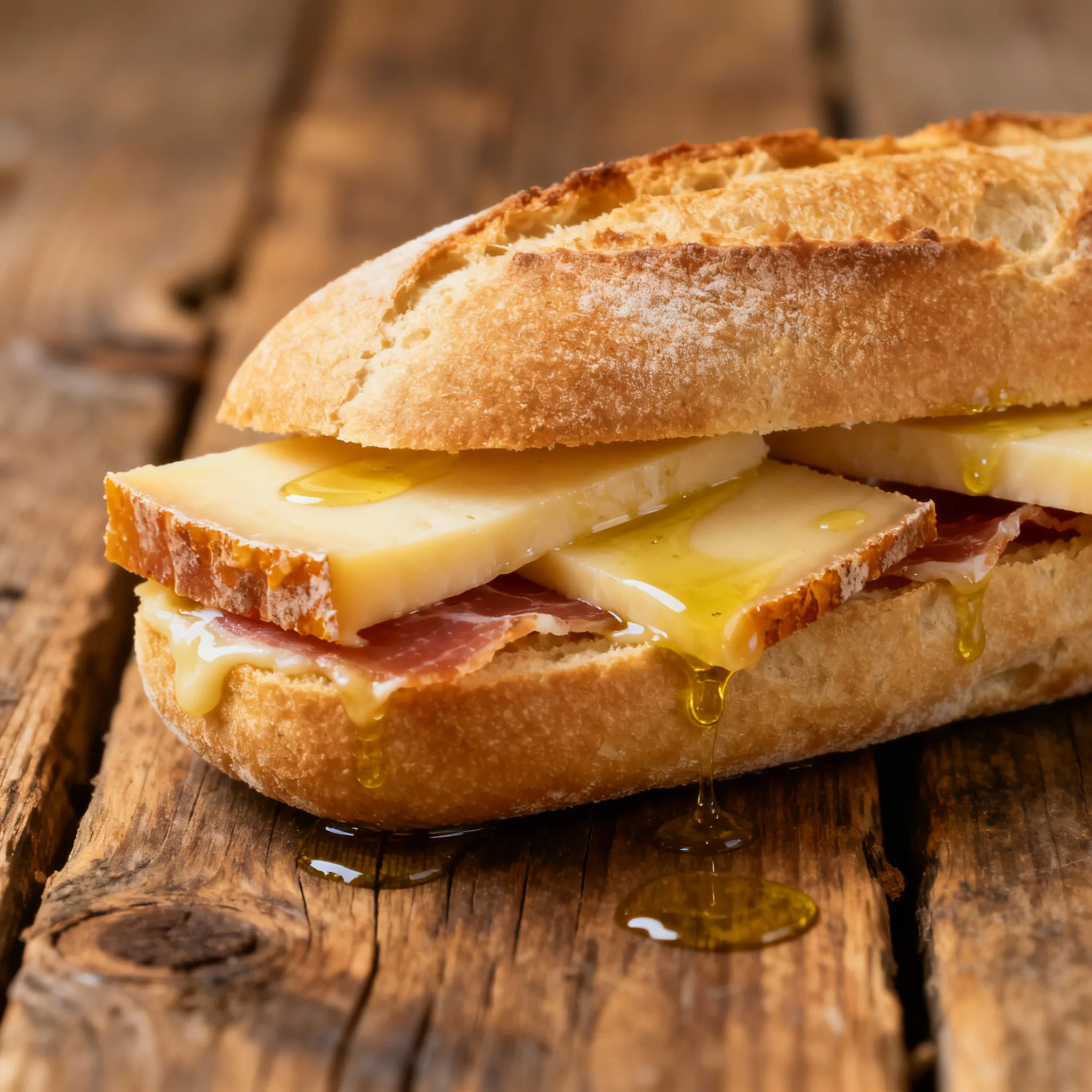 Bocadillo de queso curado y aceite