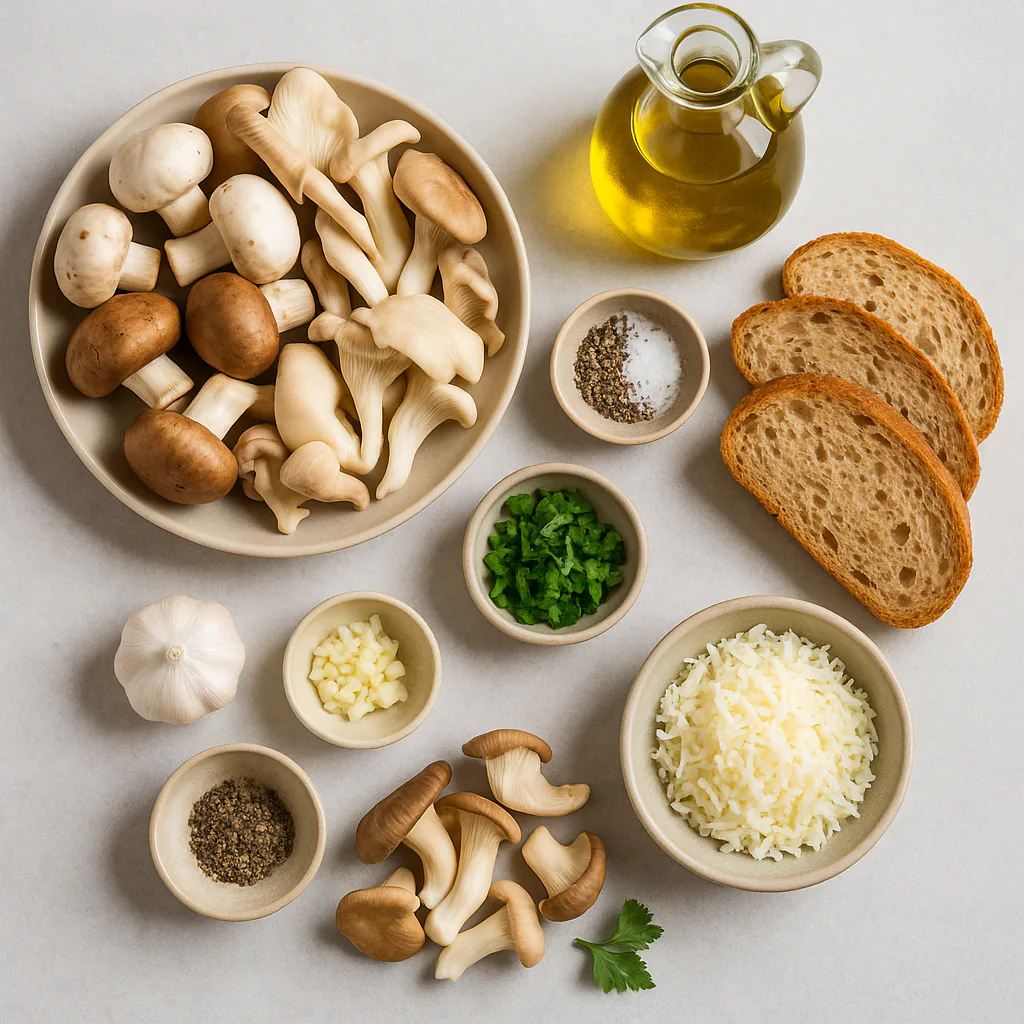 Ingredientes para bocadillo de setas al ajillo