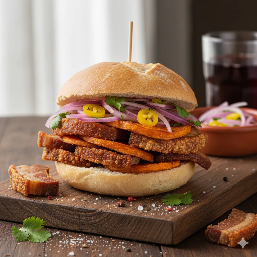 Sándwich peruano de chicharrón