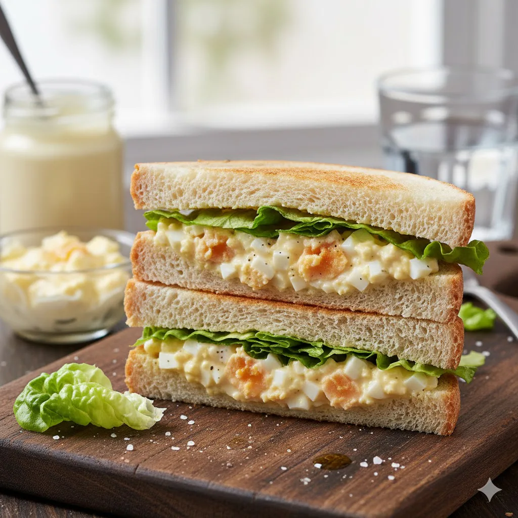 Sándwich de huevo duro y mayonesa listo para servir