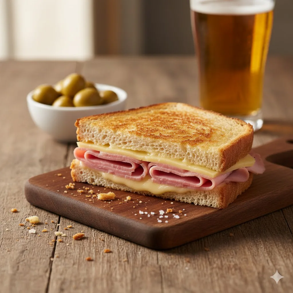 Sándwich mixto de jamón y queso listo para servir
