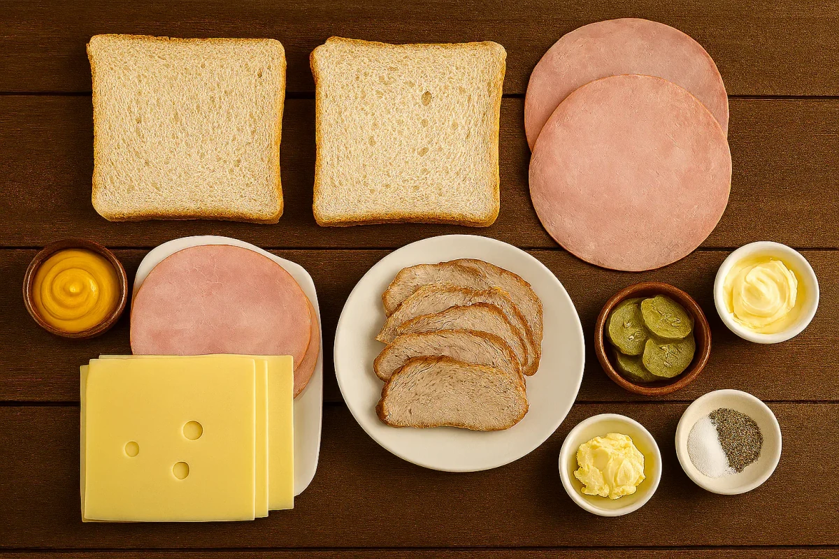 Ingredientes para sándwich mixto de jamón y queso