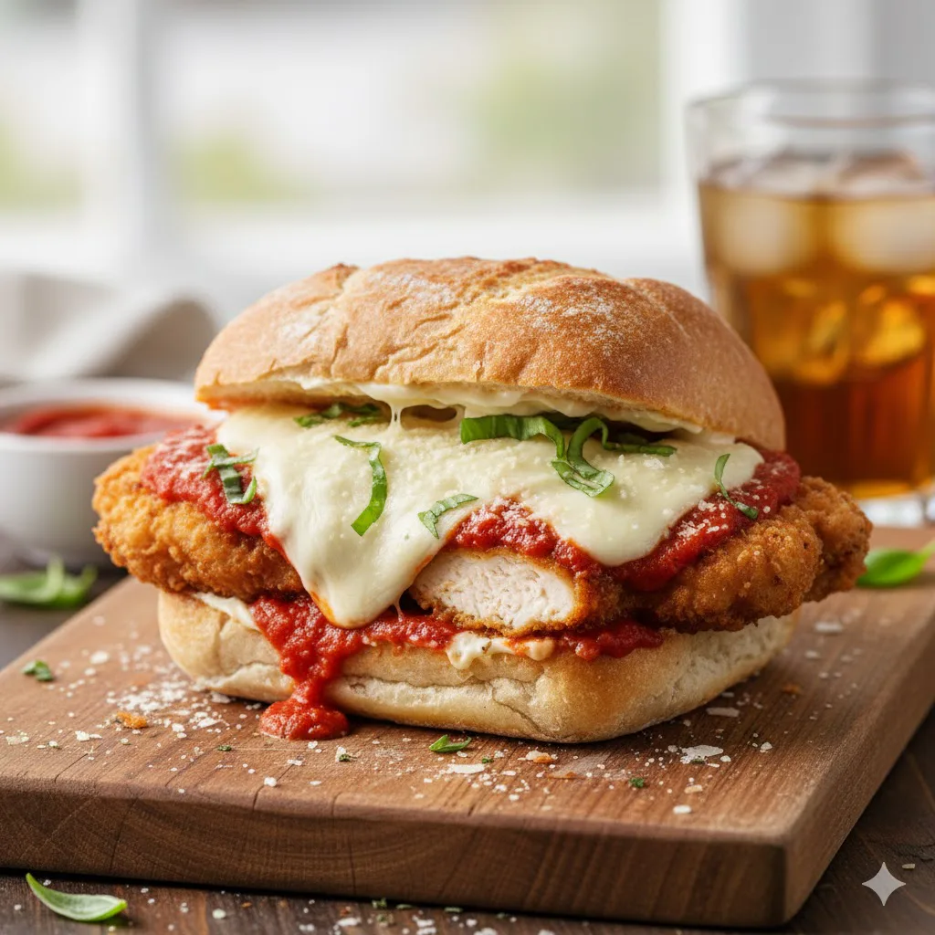 Sándwich de pollo a la parmesana listo para servir