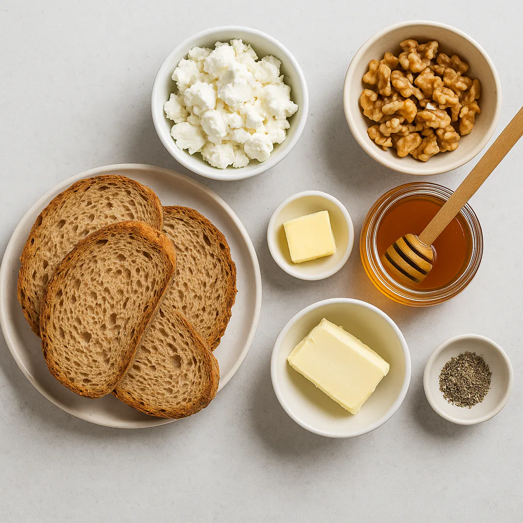 Ingredientes para sándwich de queso de cabra y miel