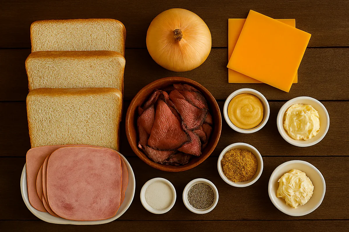 Ingredientes para sándwich de roast beef con cebolla pochada