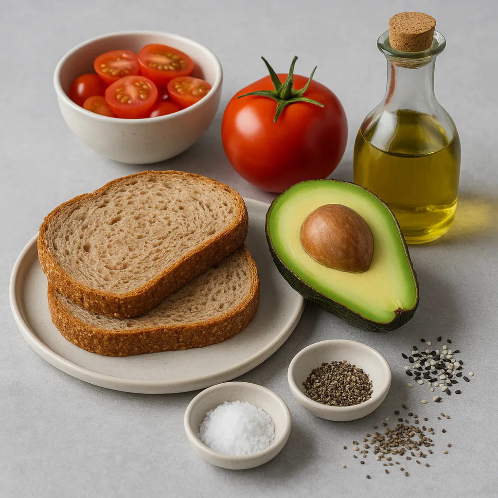 Ingredientes para tostada de aguacate y tomate