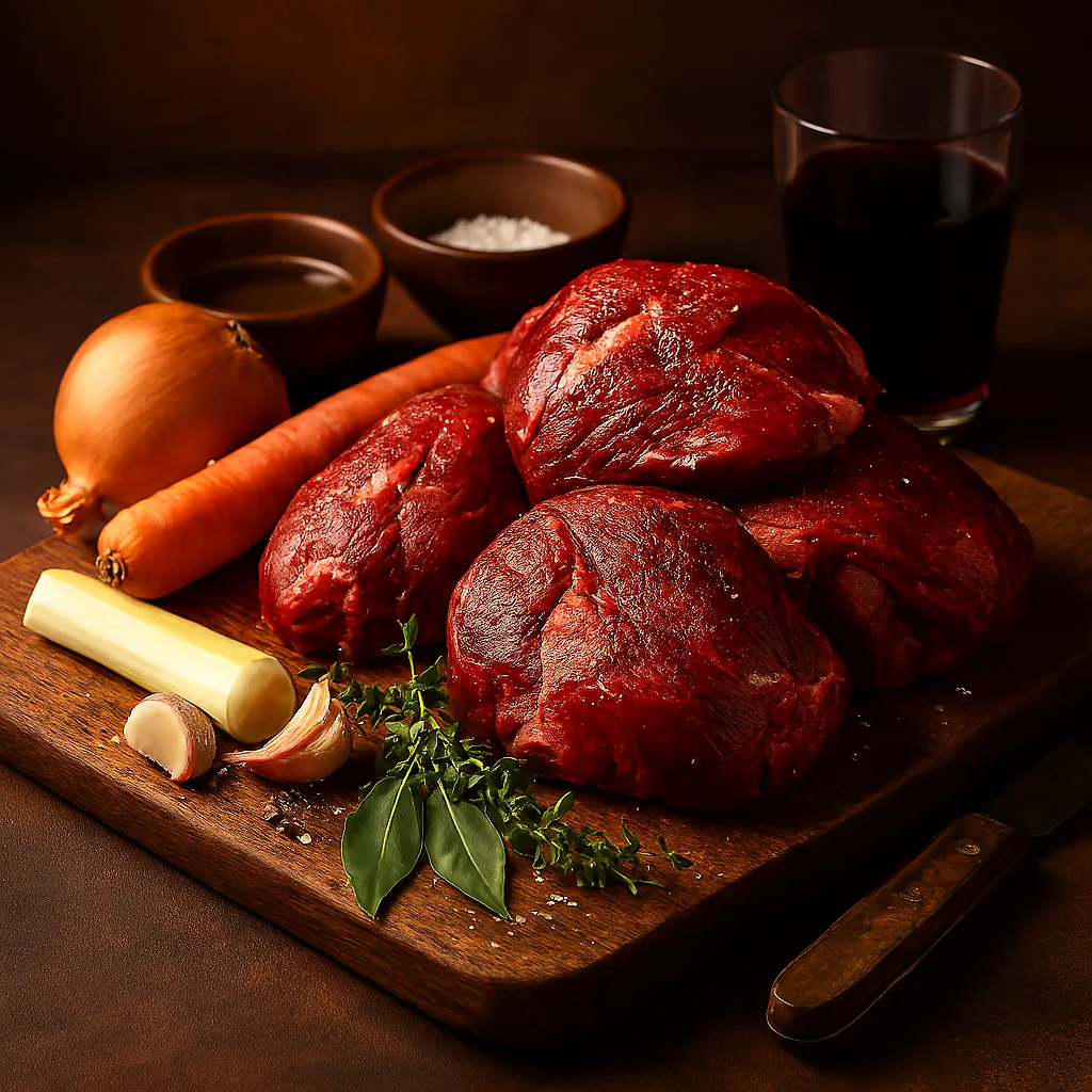 Ingredientes preparados para Carrilleras de ternera a baja temperatura
