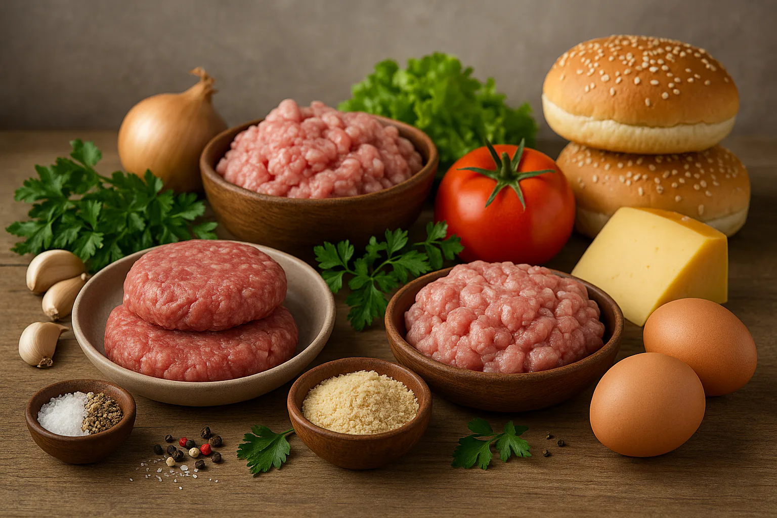 Ingredientes preparados para Hamburguesas caseras de ternera y cerdo