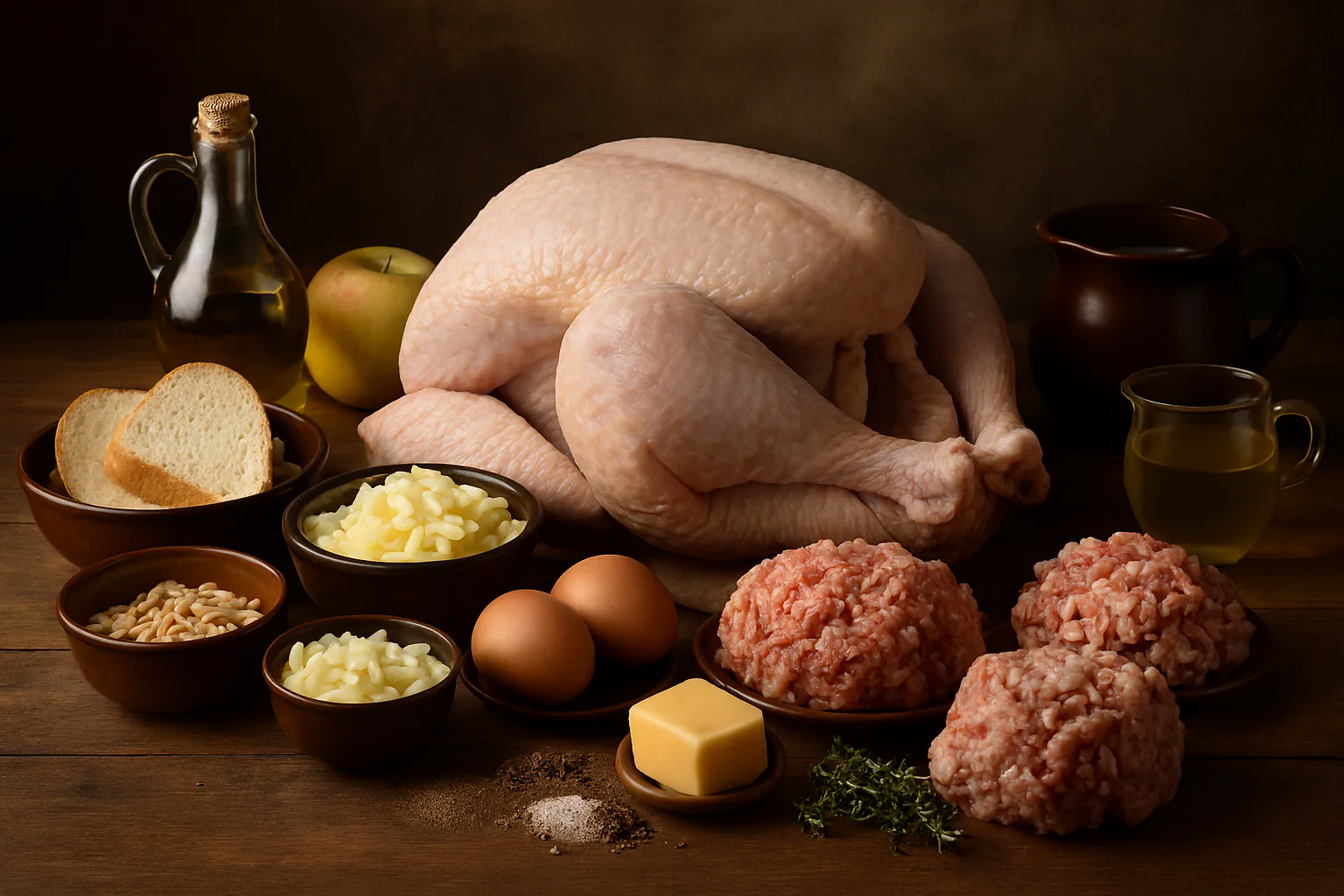 Ingredientes preparados para Pavo relleno al horno