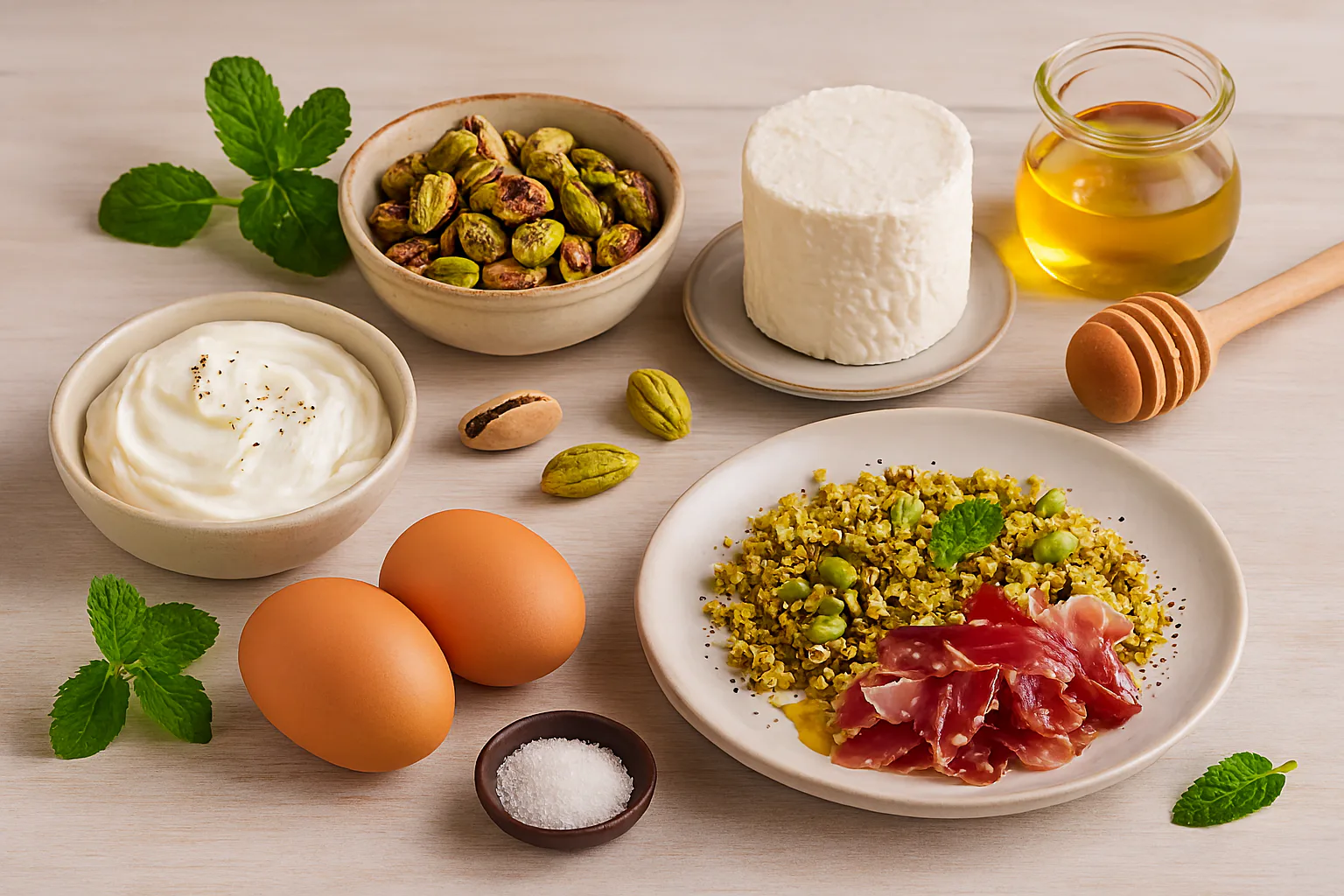 Ingredientes para Bombones de queso de cabra y pistacho