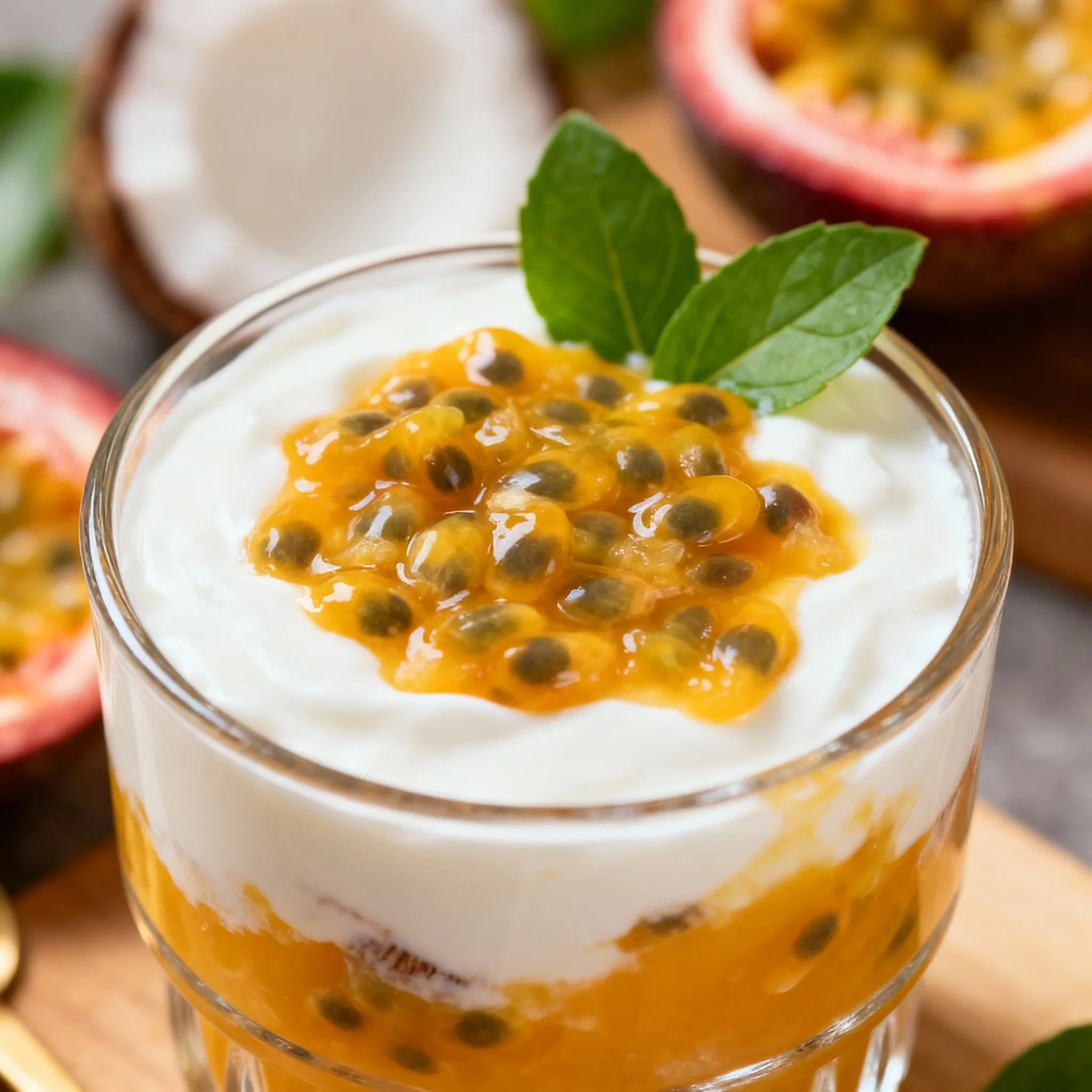 Crema fría de coco y maracuyá