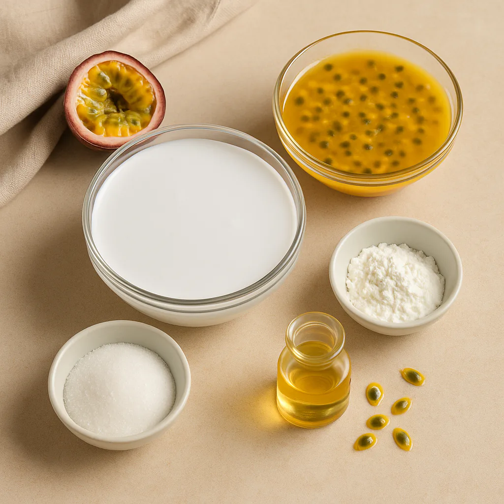 Ingredientes para Crema fría de coco y maracuyá