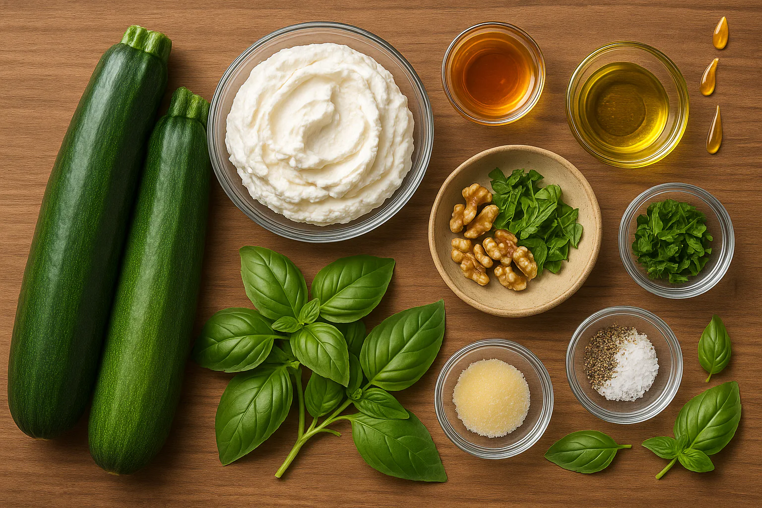 Ingredientes para Milhojas de calabacín, ricotta y miel