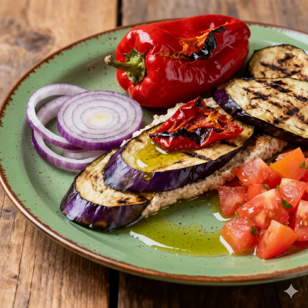 Aspencat de berenjena, pimiento y tomate
