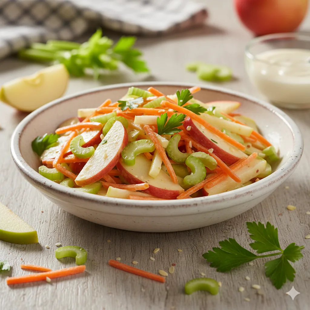 Ensalada de manzana, apio y zanahoria lista para servir