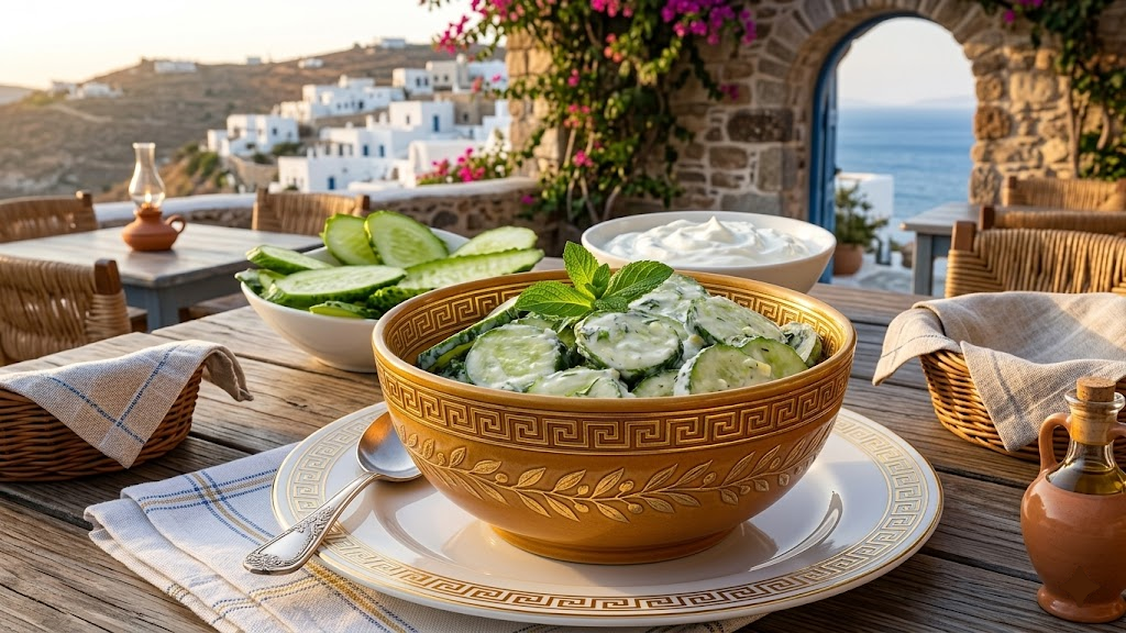 Ensalada de pepino con tzatziki lista para servir