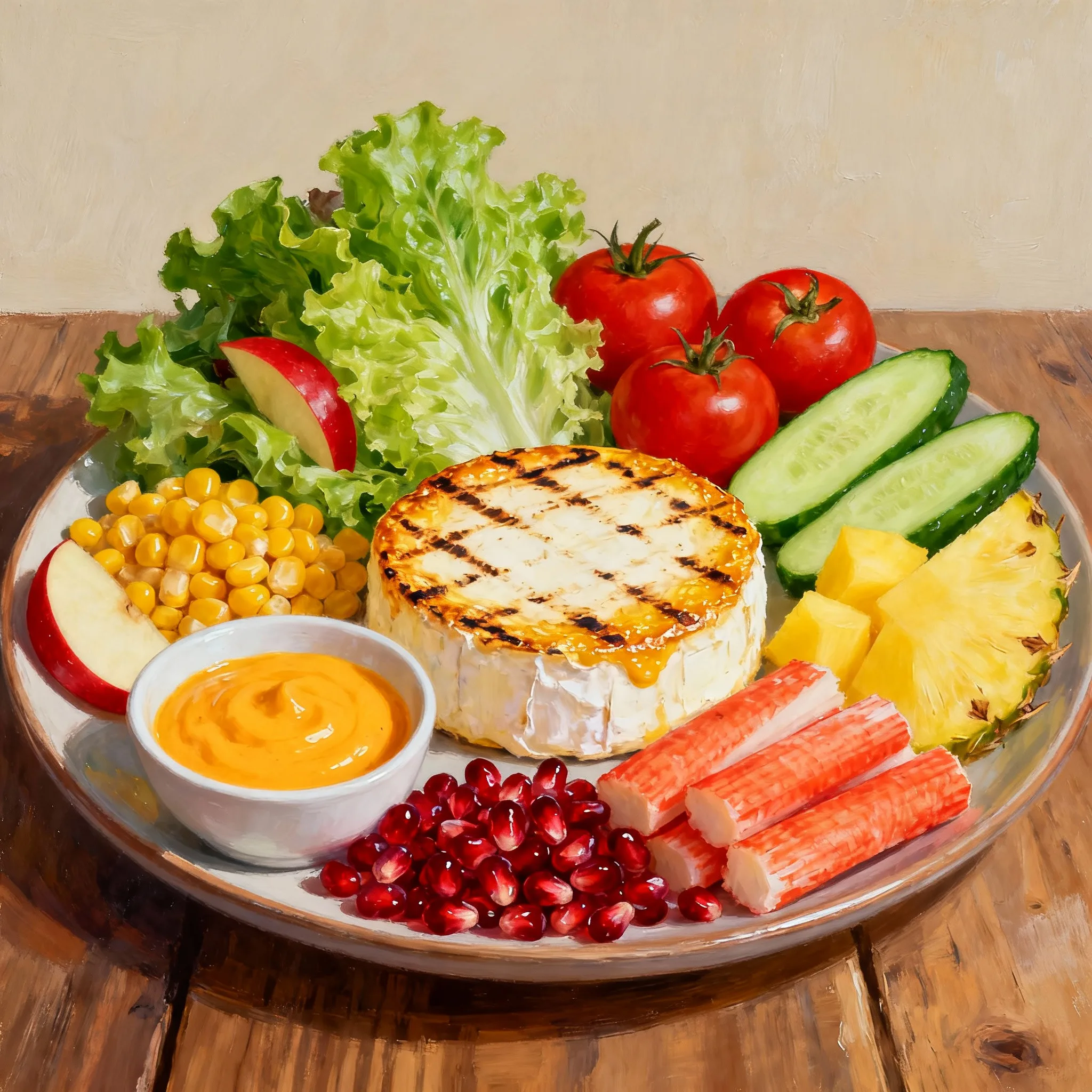 Ingredientes para ensalada fresca con queso a la plancha y aderezo de mostaza y miel