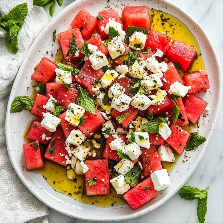 Ensalada de sandía con queso feta y menta