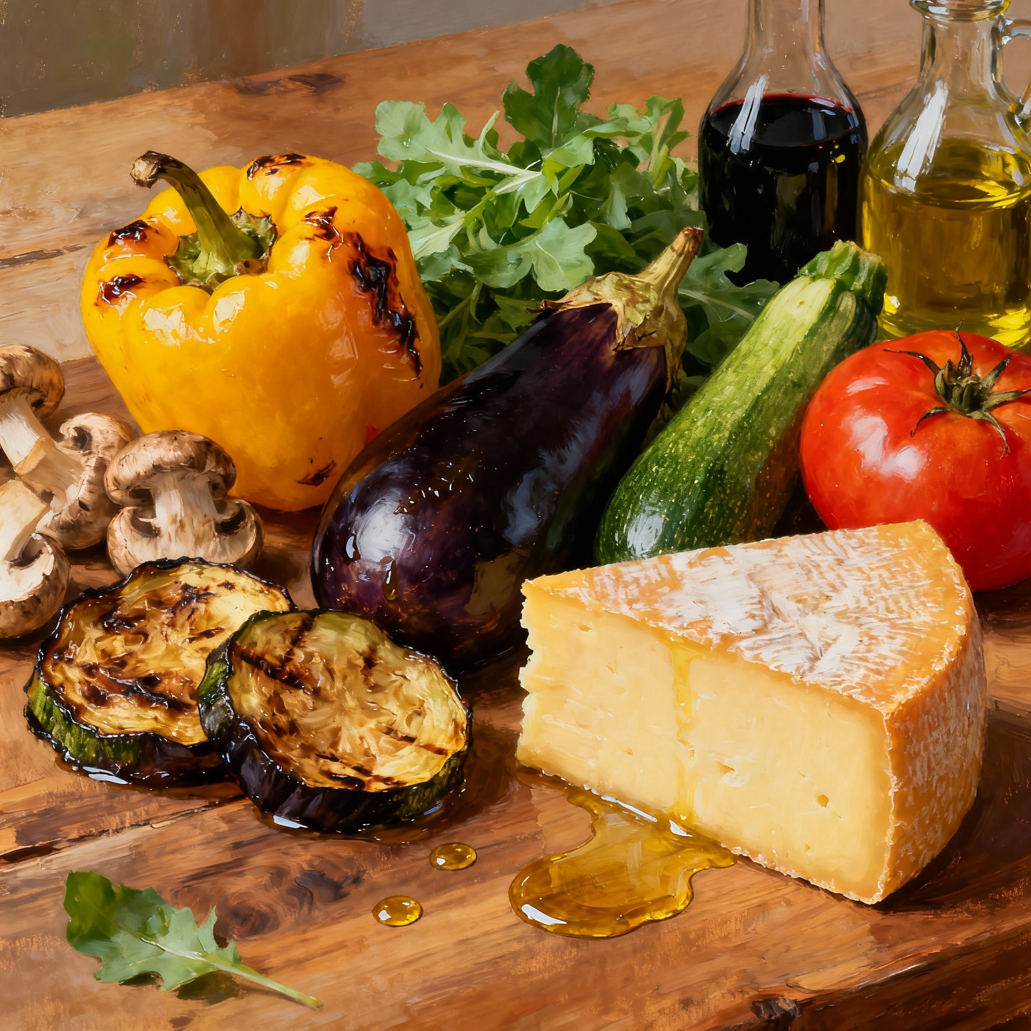Ingredientes para ensalada tibia de verduras asadas, queso y balsámico