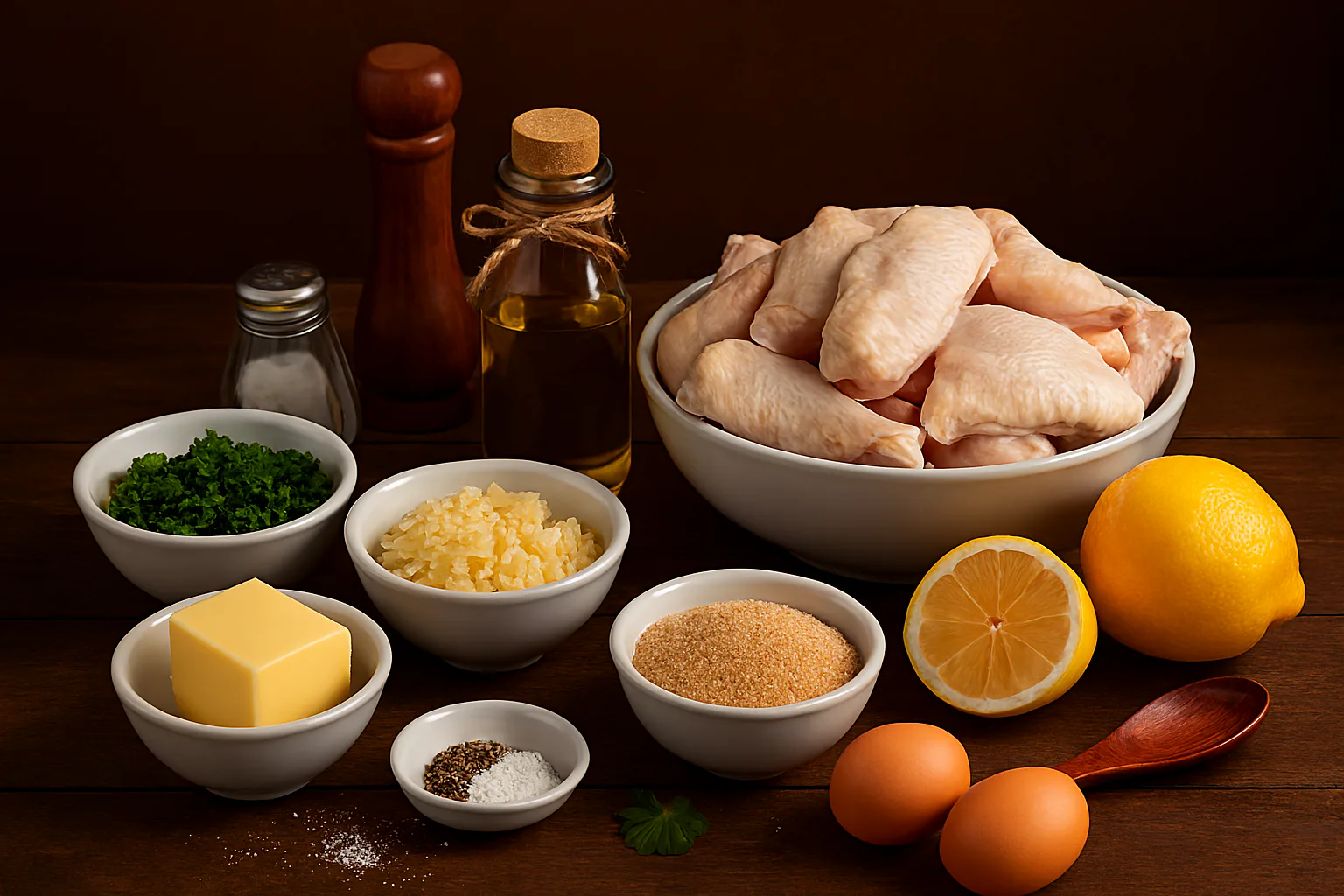 Ingredientes para alitas de pollo al ajo y limón