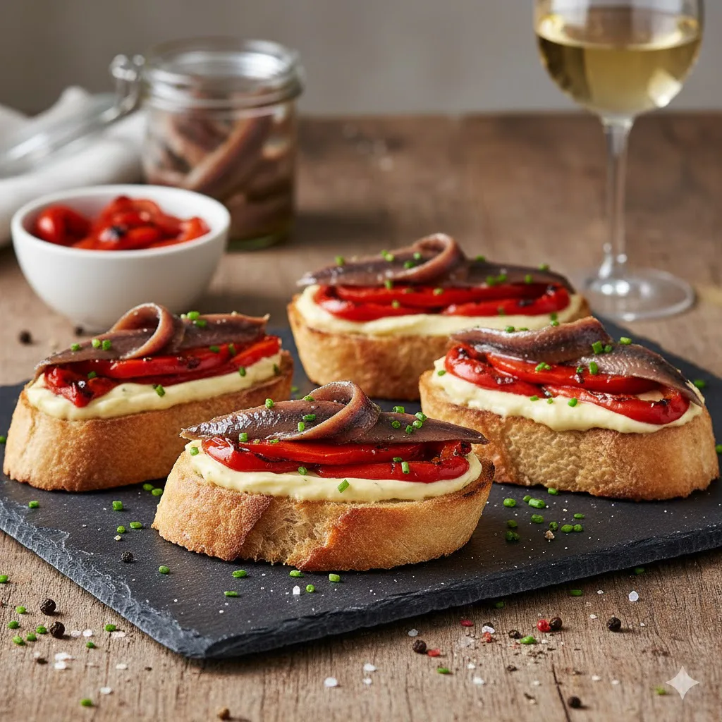Canapés de anchoa y pimiento