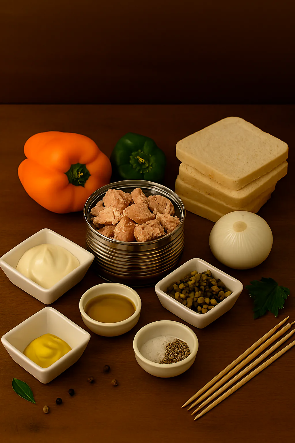 Ingredientes para canapés de atún con pepinillos
