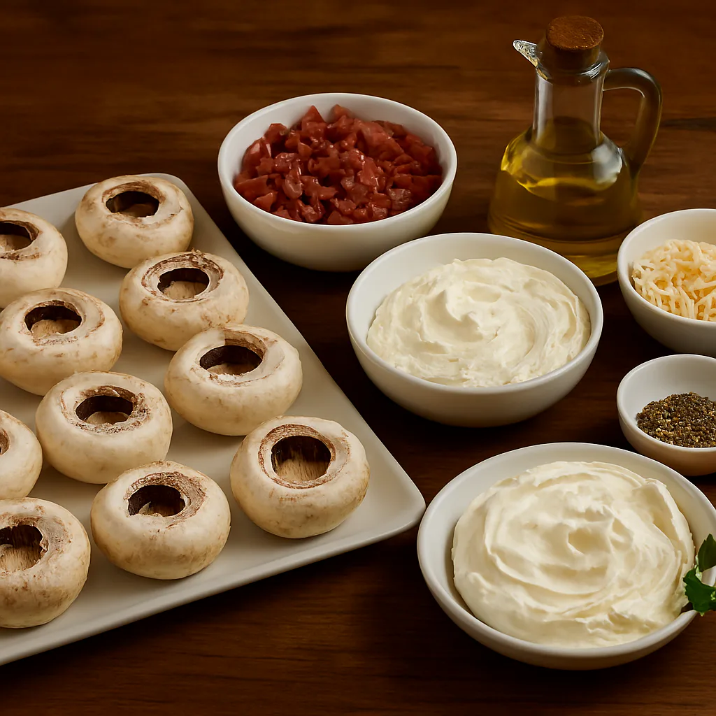 Ingredientes para canapés de champiñones rellenos al horno