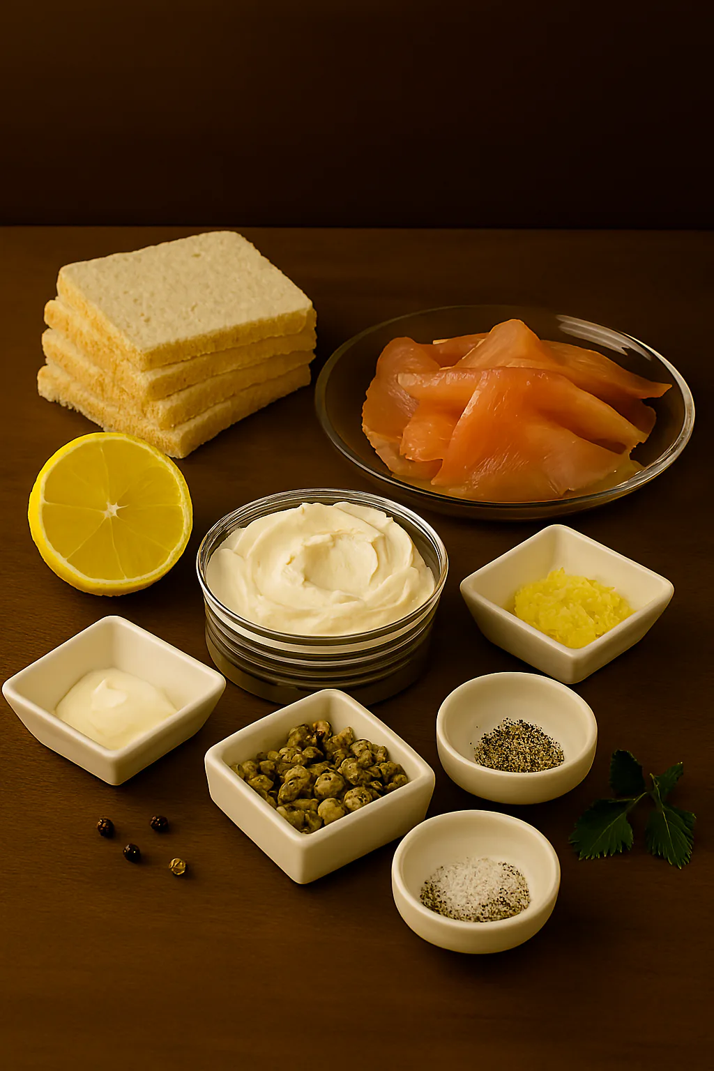 Ingredientes para canapés de salmón