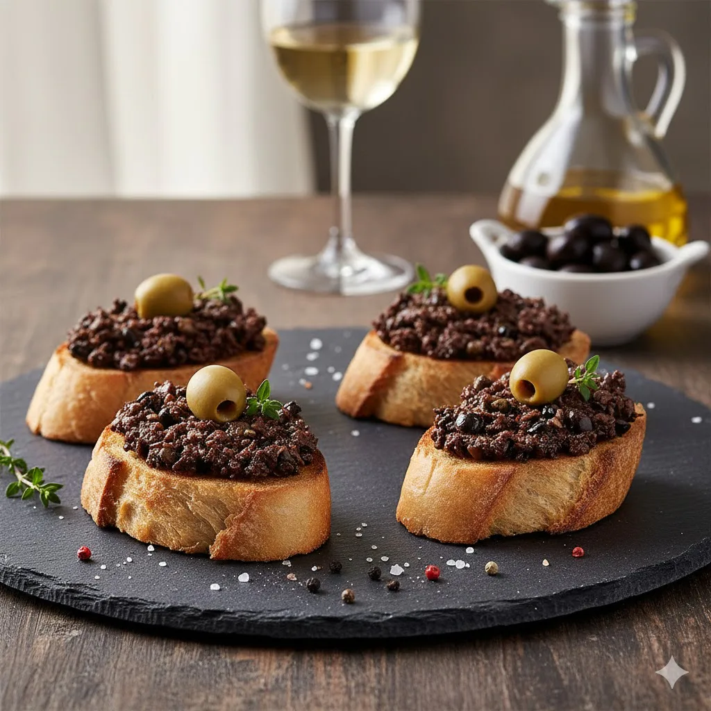 Canapés de Tapenade de Aceitunas - receta, técnica y punto - ComaBien