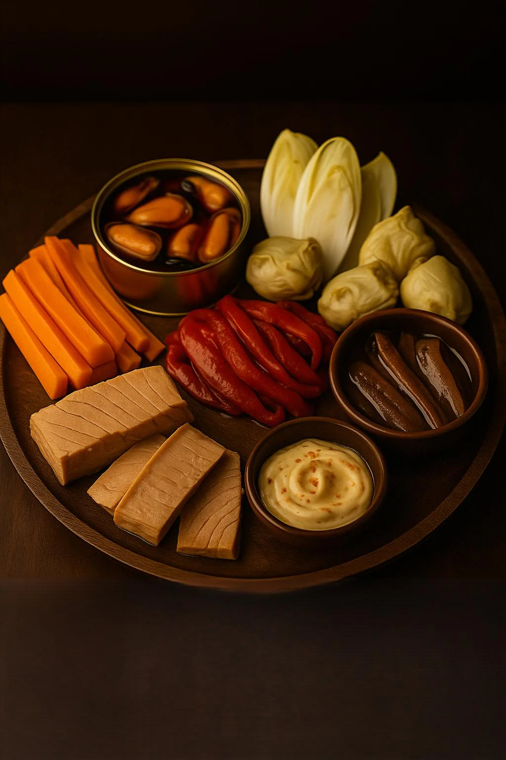 Ingredientes para aperitivo de conservas bien montado