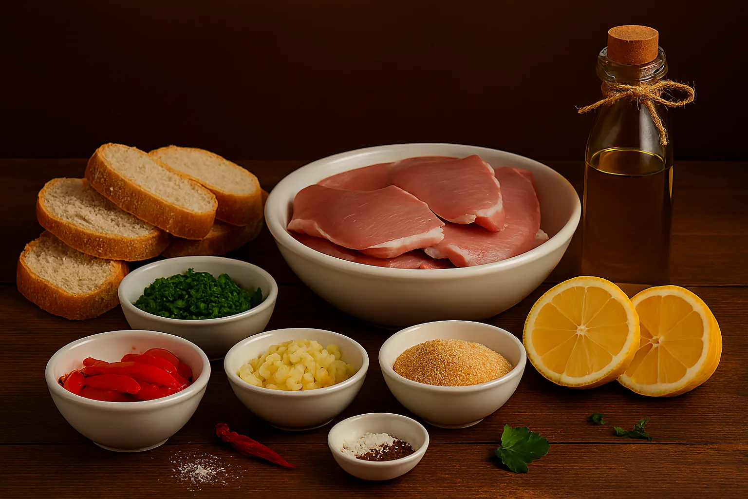 Ingredientes para montadito de lomo con pimiento