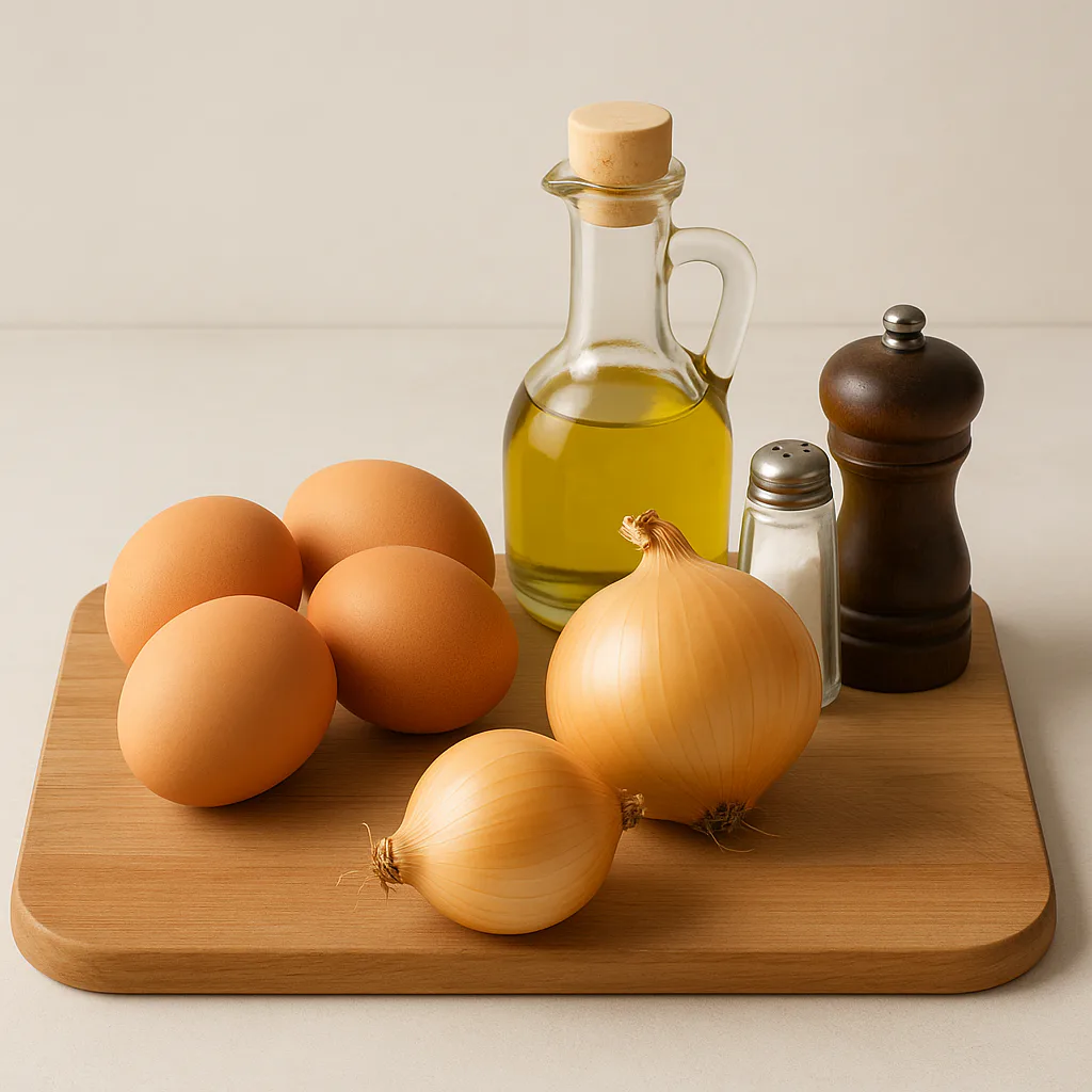 Ingredientes: huevos, cebolla y aceite de oliva
