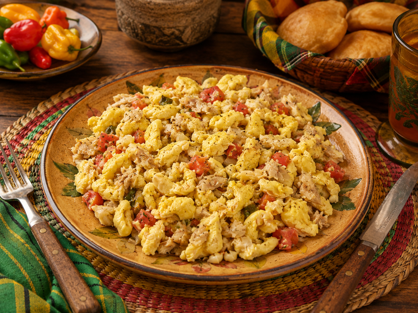 Ackee and saltfish jamaicano listo para servir