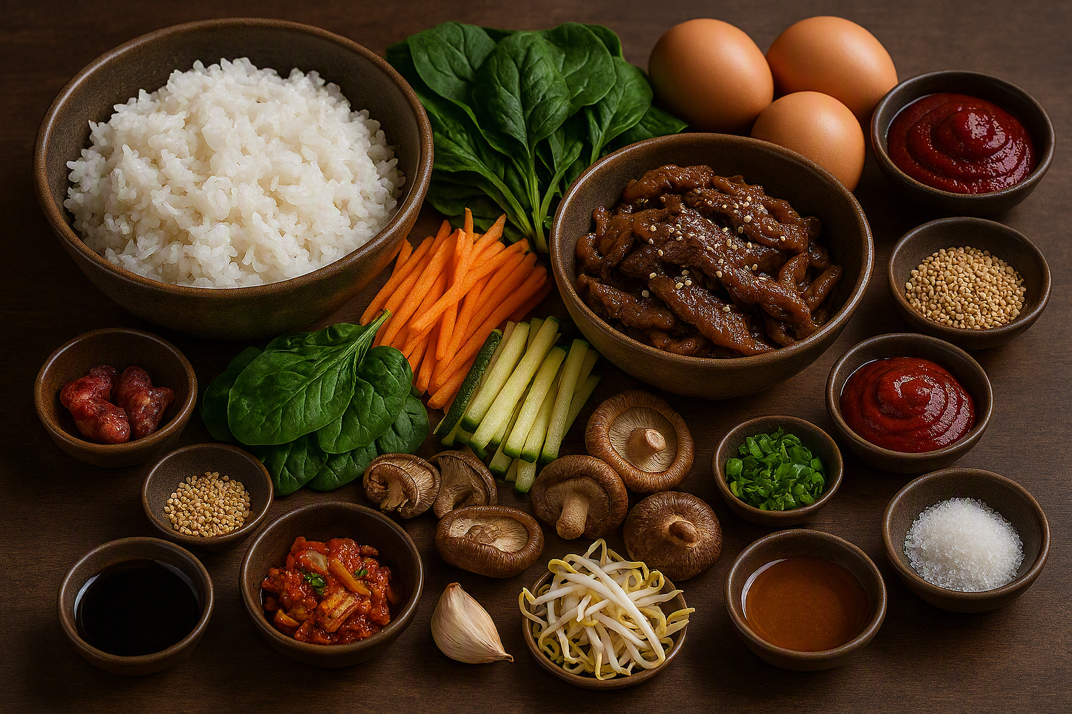 Ingredientes para Bibimbap coreano