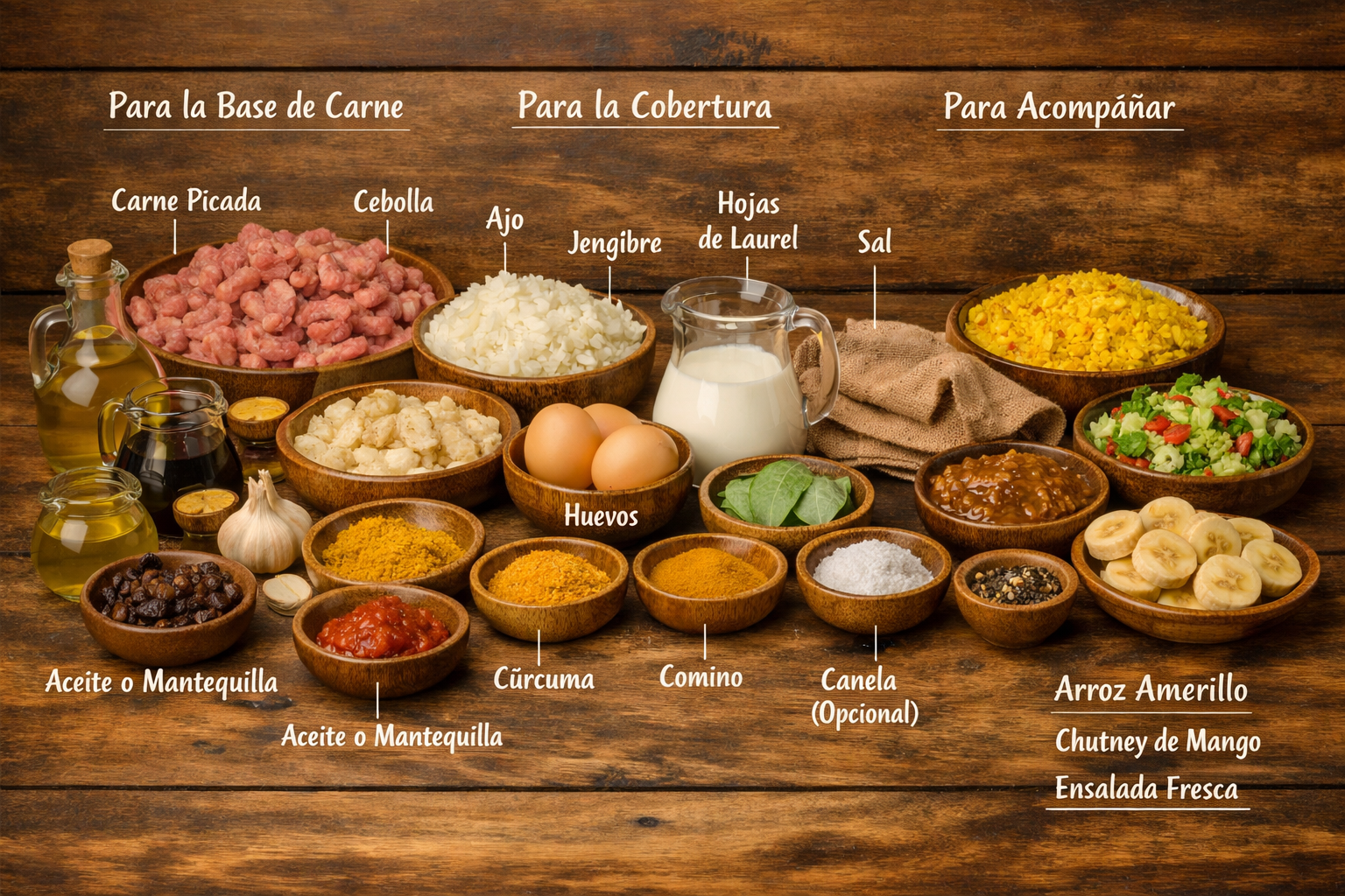 Ingredientes para Bobotie sudafricano