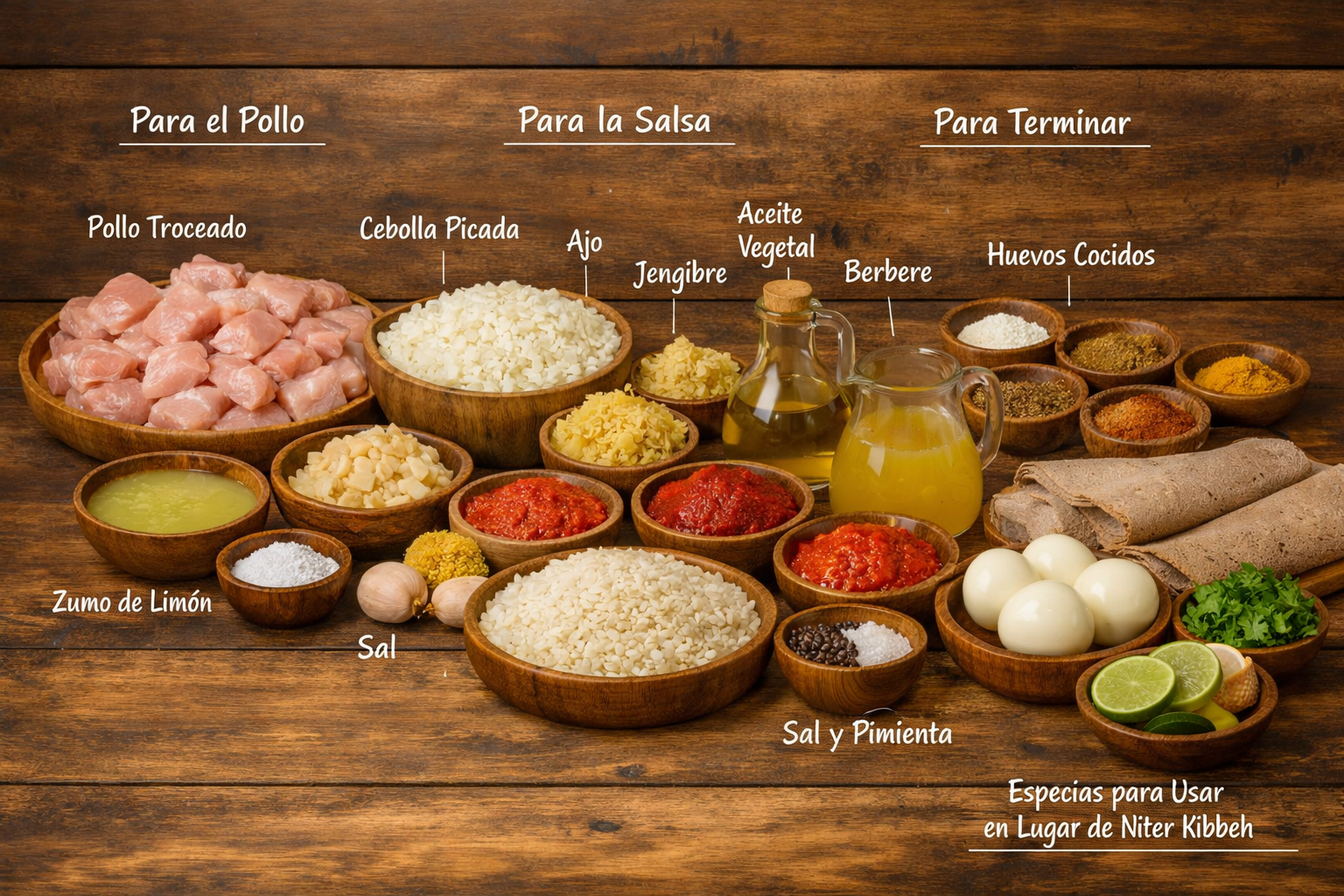 Ingredientes para Doro wat etíope
