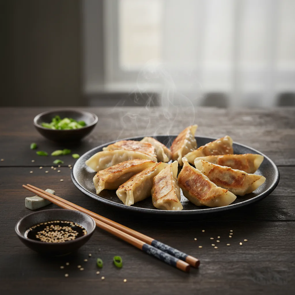 Gyozas de cerdo y jengibre listo para servir