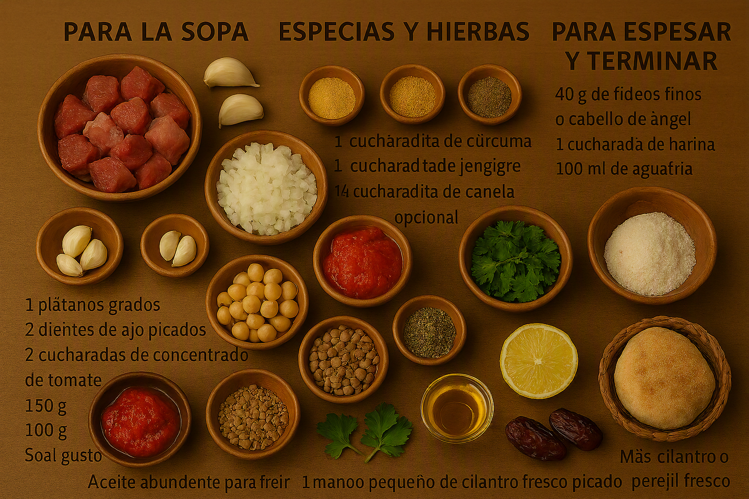 Ingredientes para Harira marroquí