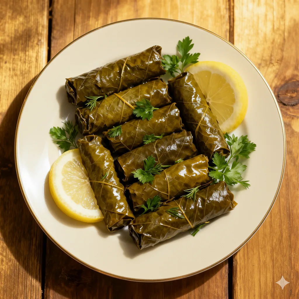Hojas de parra rellenas listo para servir