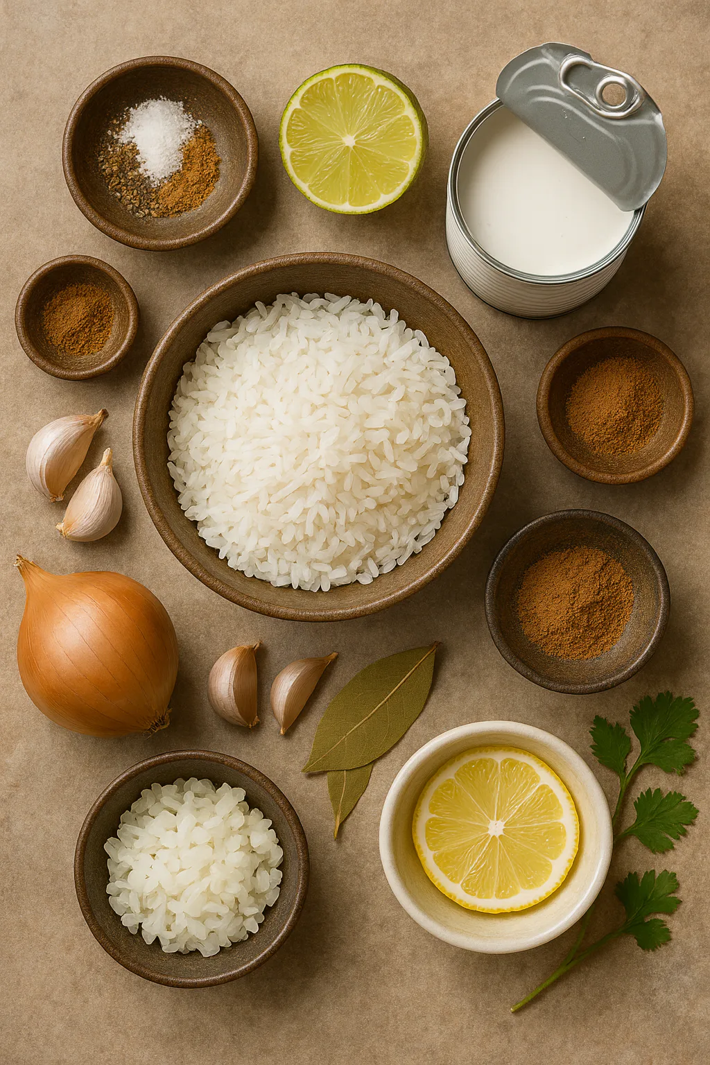 Ingredientes para Arroz con coco y especias