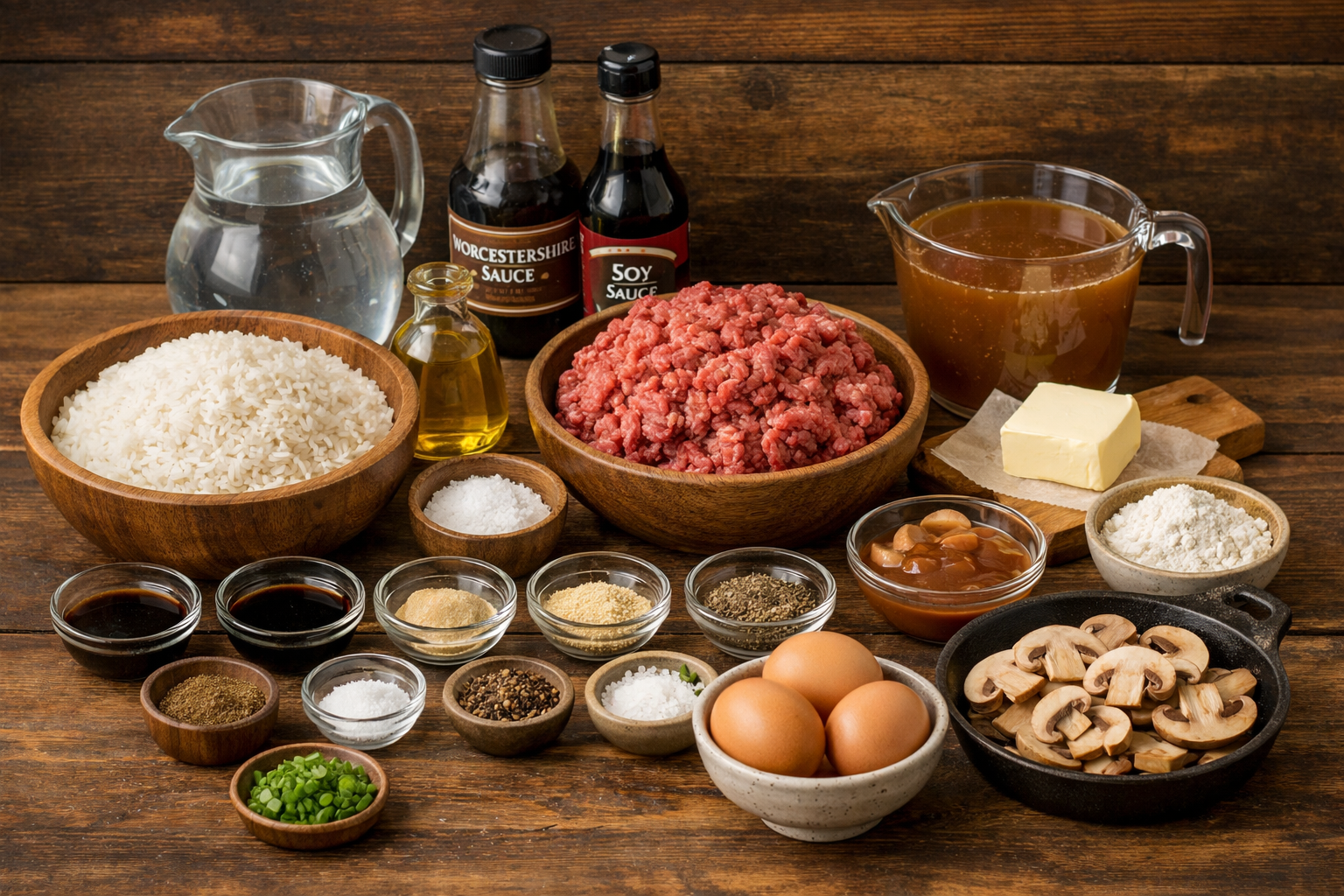 Ingredientes para Loco moco hawaiano