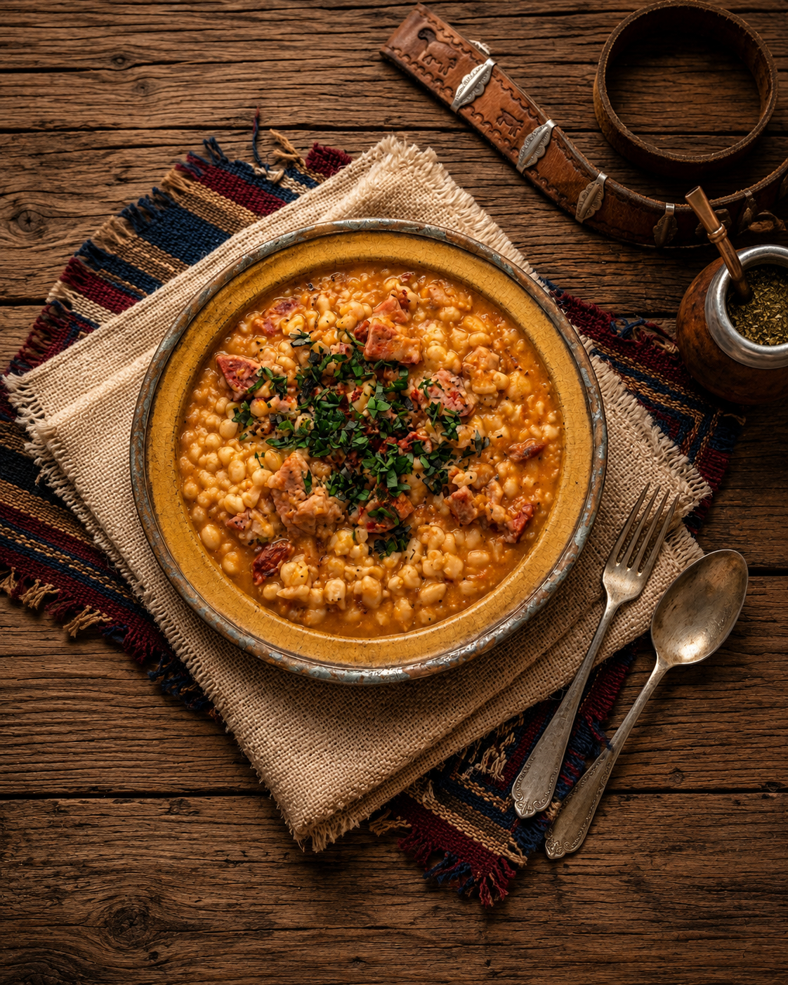 Locro argentino listo para servir