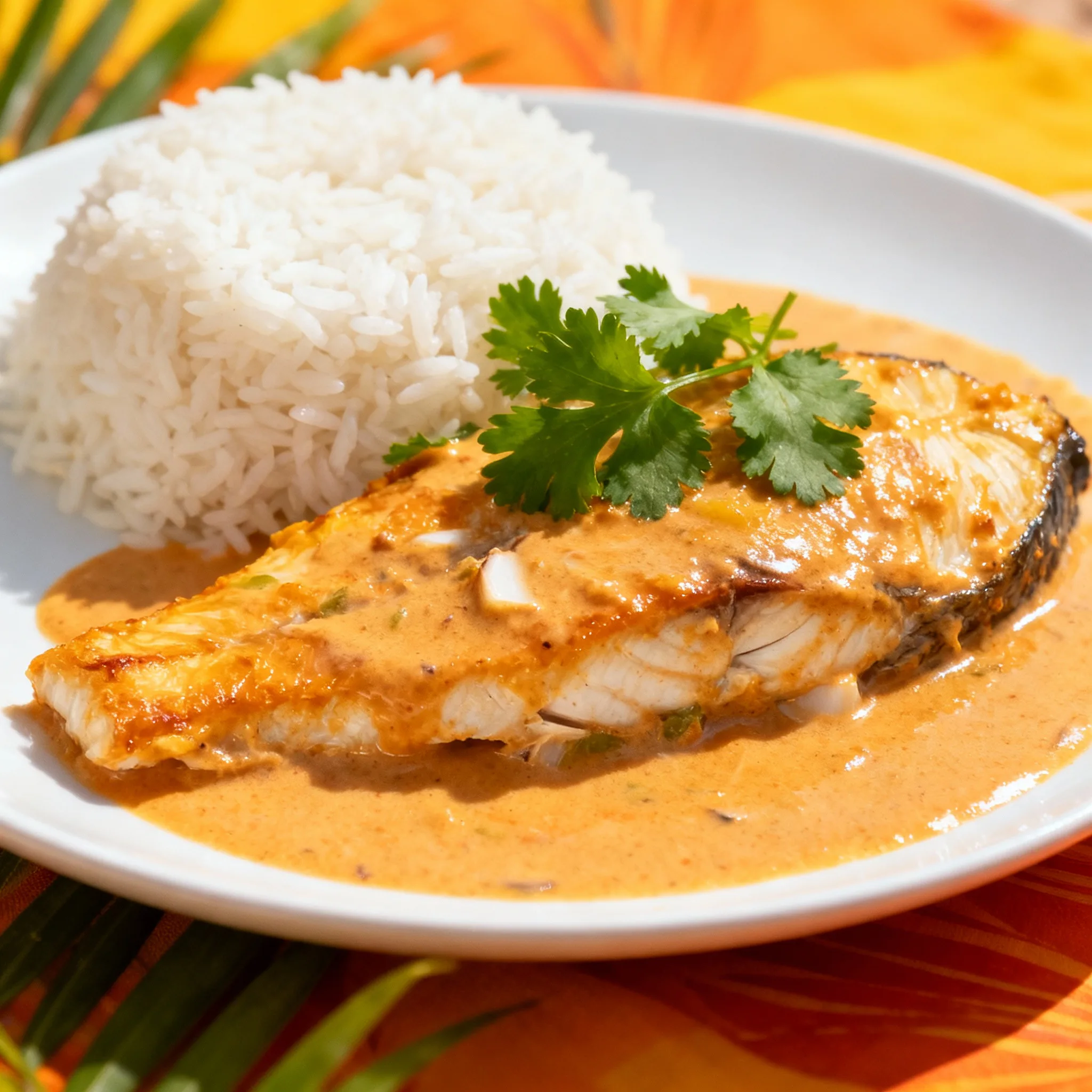 Pescado al coco caribeño listo para servir