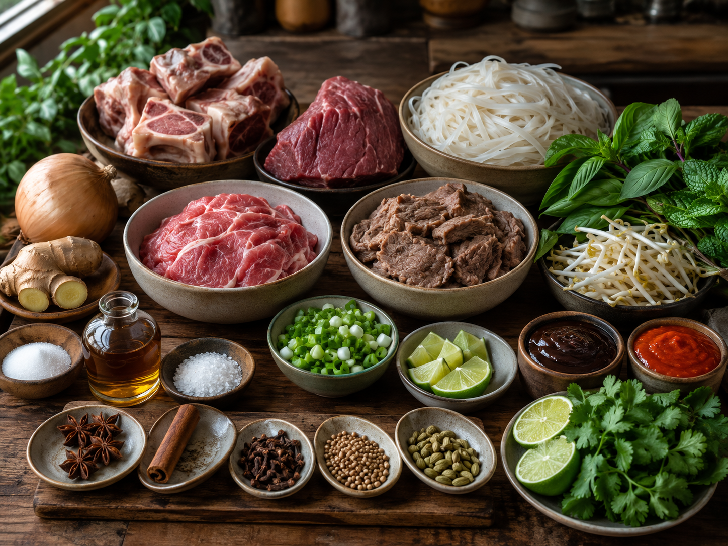 Ingredientes para Phở vietnamita